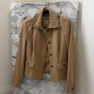 Worthington Tan Ruffle-Trim Blazer